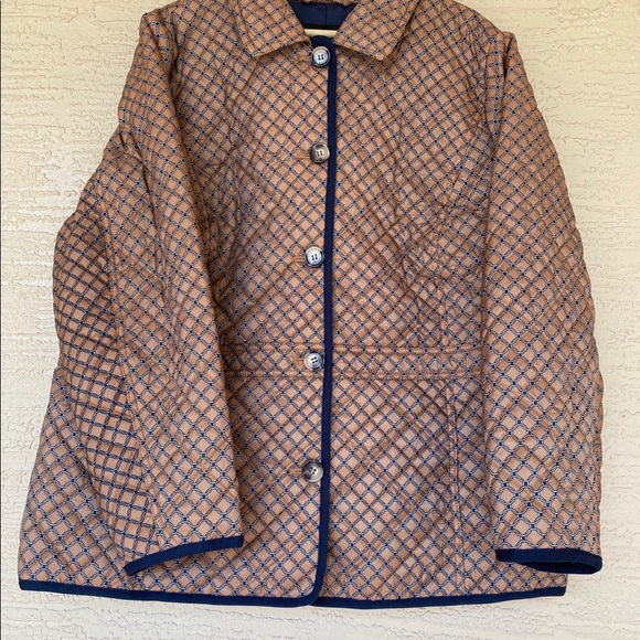 Talbots Quilted Button Down Coat Brown/Navy Two Pockets Lightweight Plus Size 2X - Picture 2 of 10